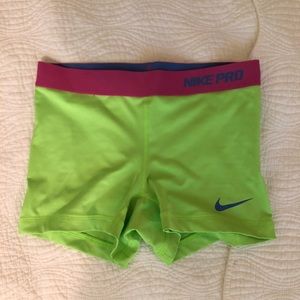 NIKE PROS - lime green w purple waistband